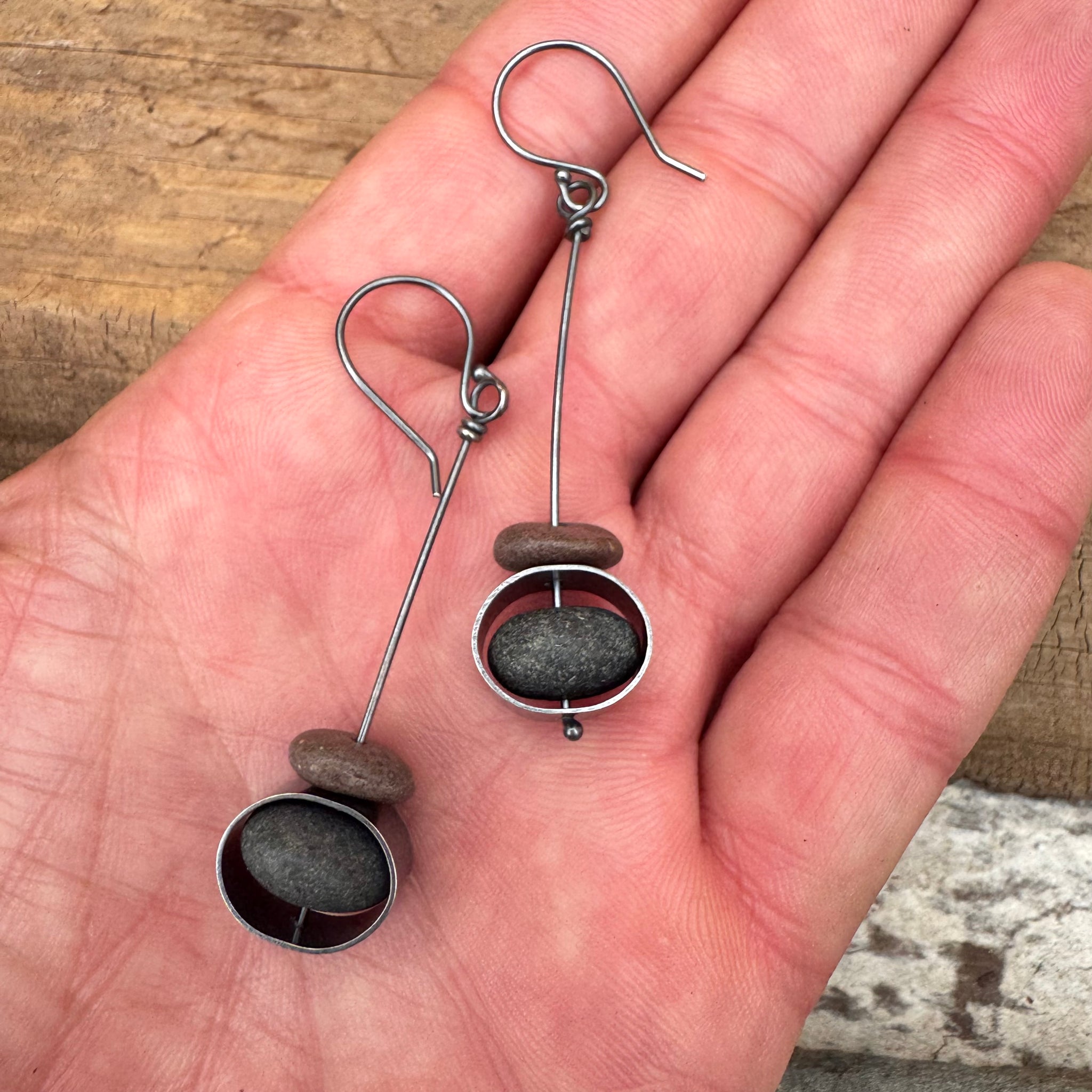 Stone on Contained Stone Earrings by Lakestone Jewelry