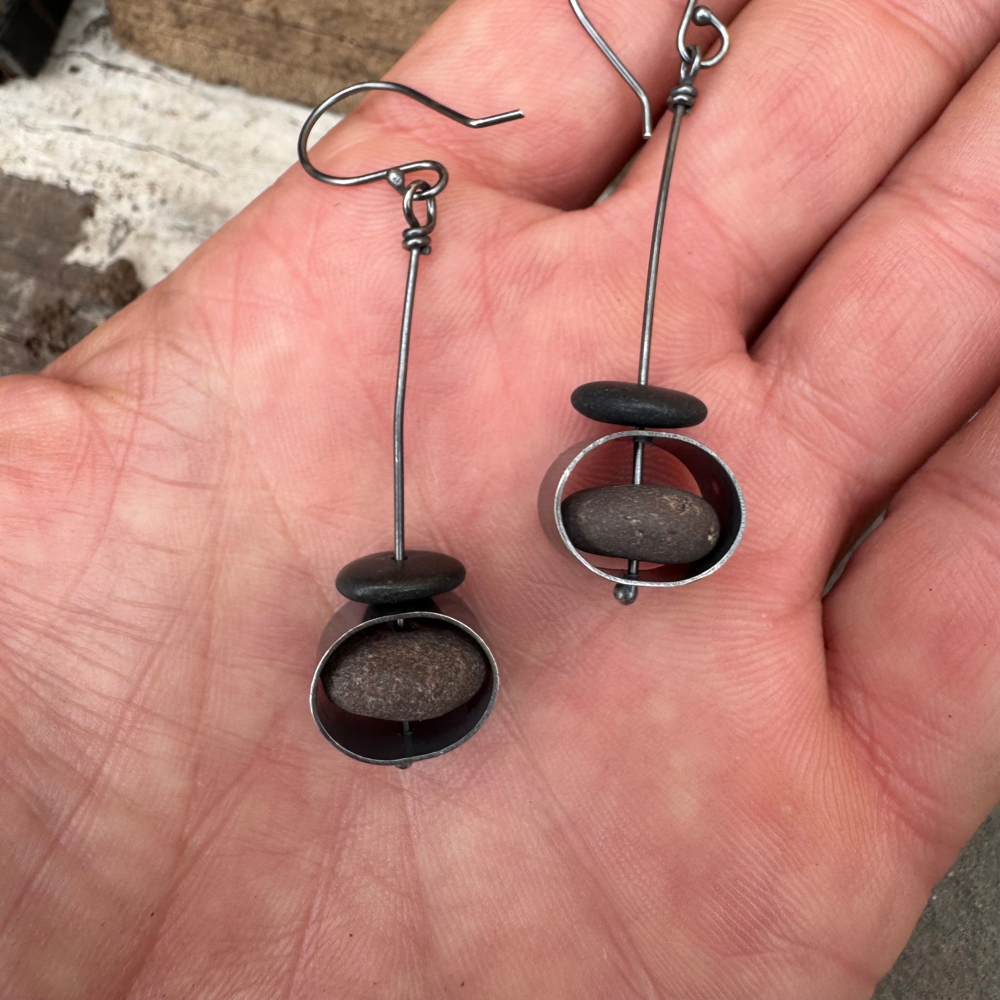 Stone on Contained Stone Earrings by Lakestone Jewelry