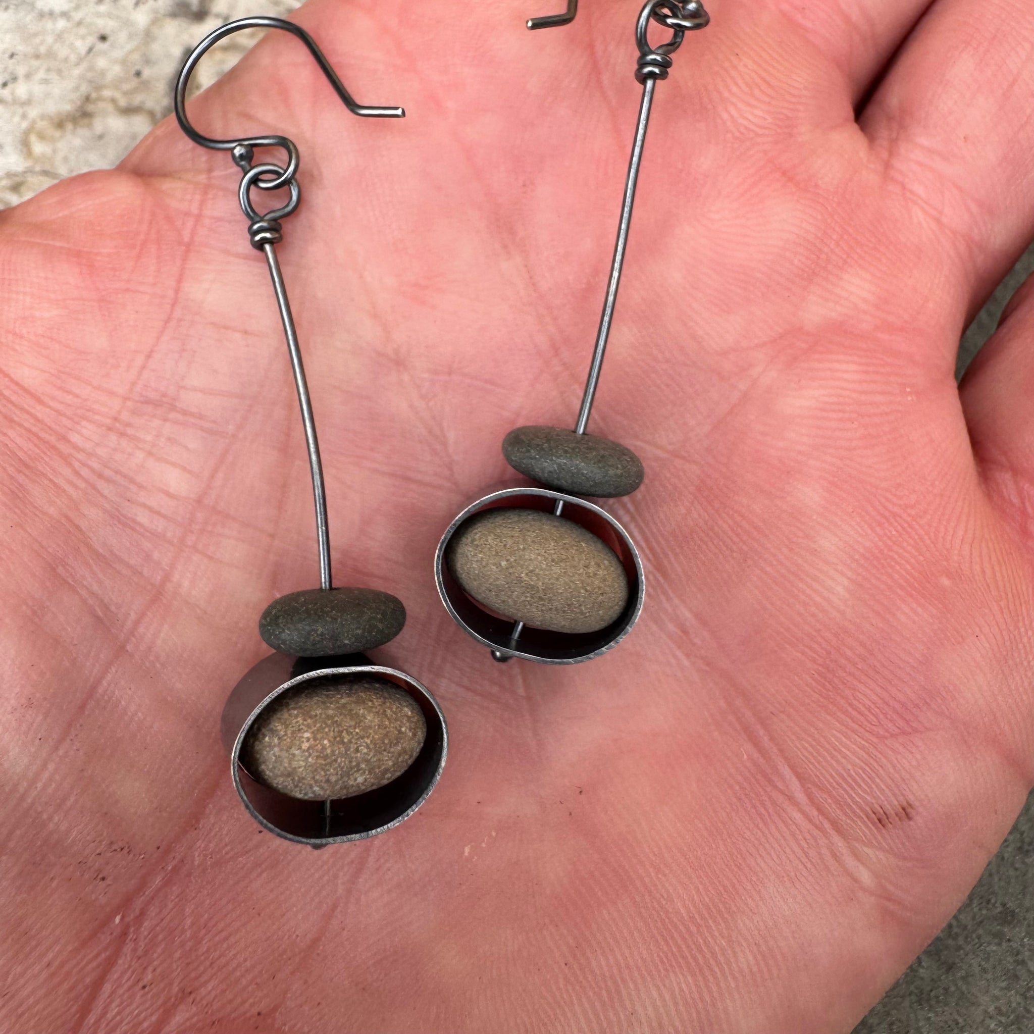 Stone on Contained Stone Earrings by Lakestone Jewelry