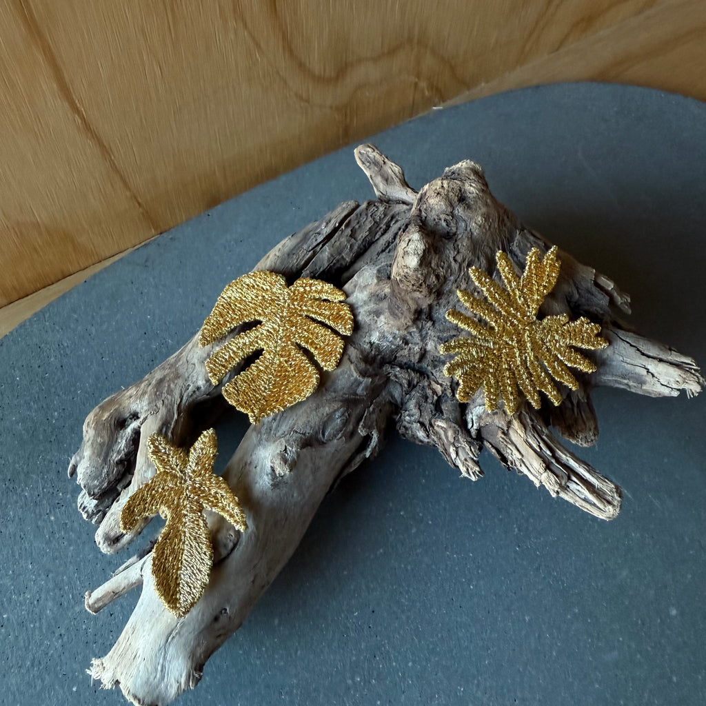 Tropical Leaves Trio Embroidered Brooch by Botanopia