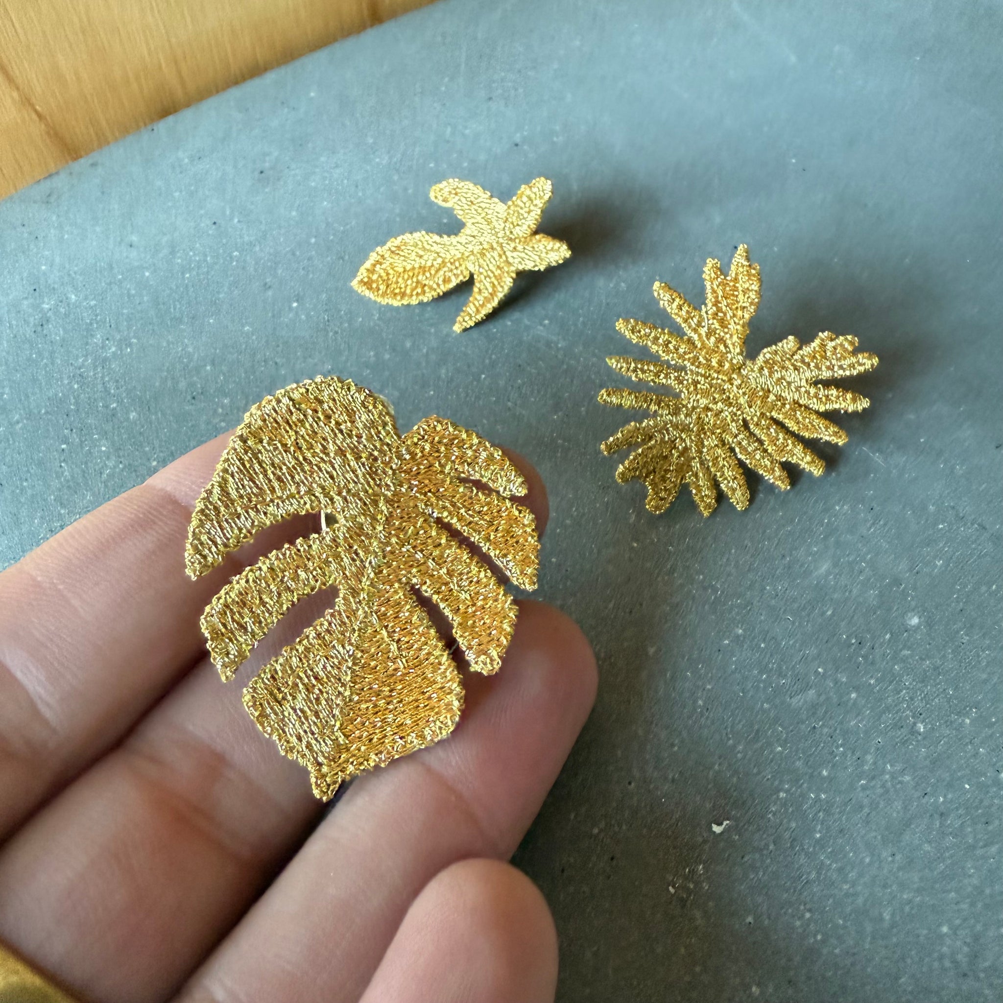 Tropical Leaves Trio Embroidered Brooch by Botanopia