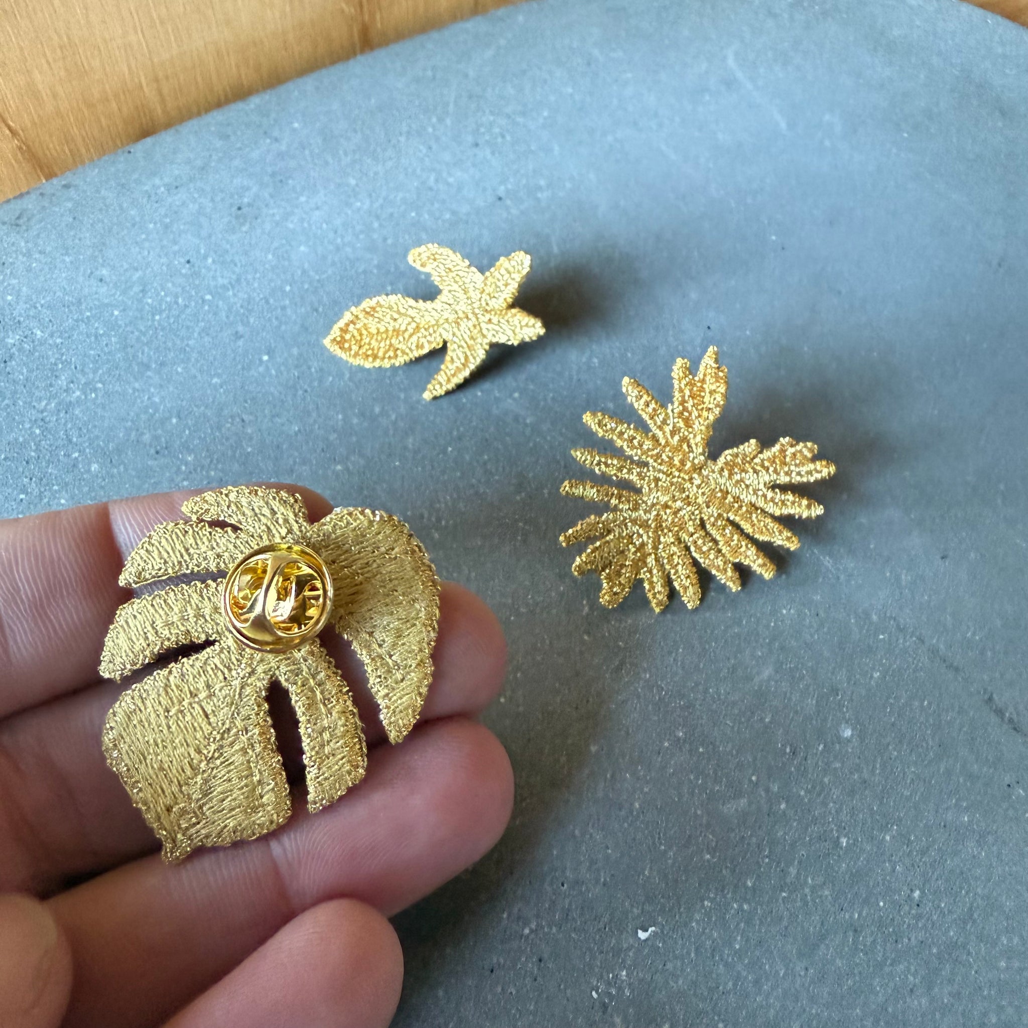 Tropical Leaves Trio Embroidered Brooch by Botanopia