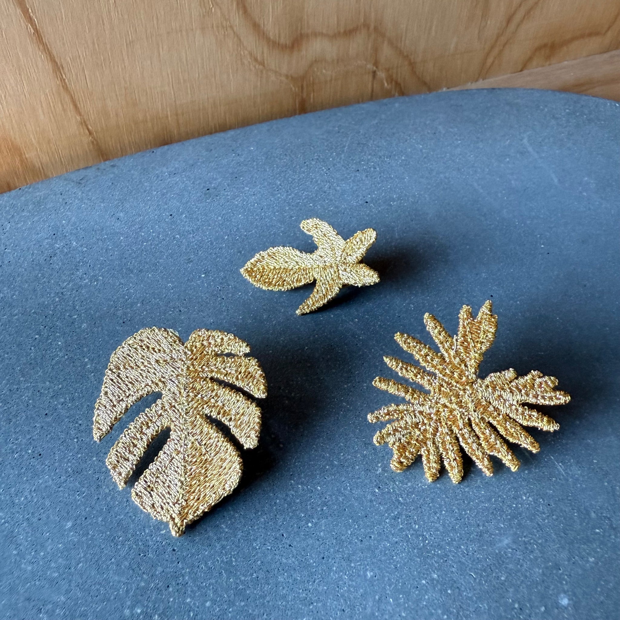 Tropical Leaves Trio Embroidered Brooch by Botanopia