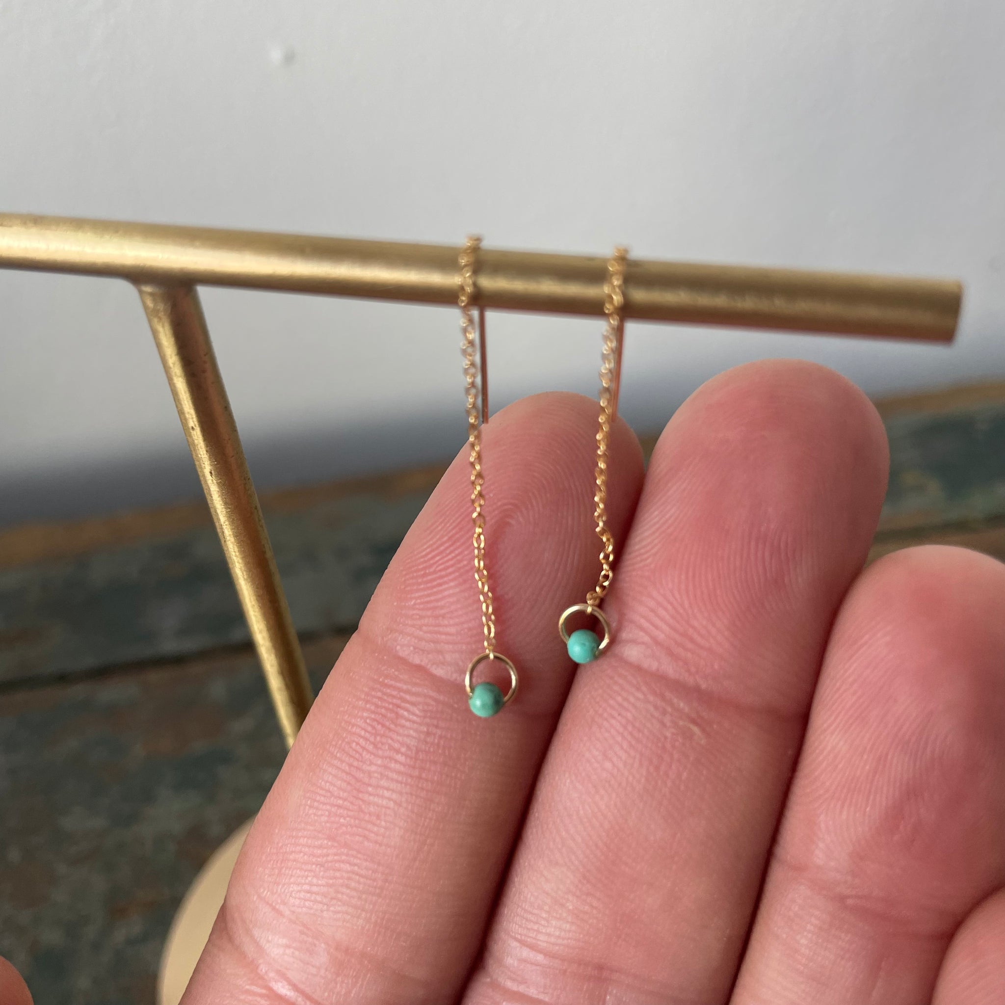 Turquoise 14k Gold Fill Threader Earrings by 8.6.4 Design