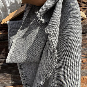 Tuz Fringe Linen Scarf in Houndstooth by Fog Linen