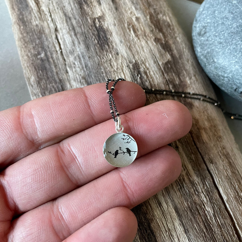 Two birds Photo Bezel Necklace on Sterling by Everyday Artifact