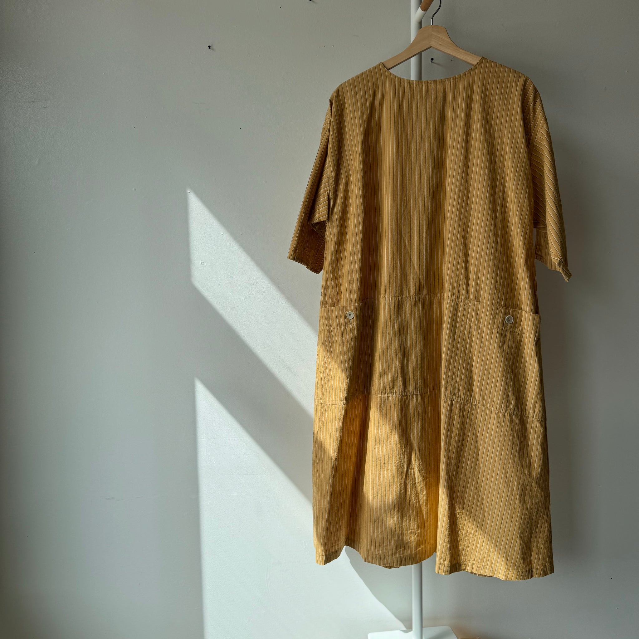 Two way (Reversible) Dress Cotton Linen Stripe in Yellow by Sarahwear