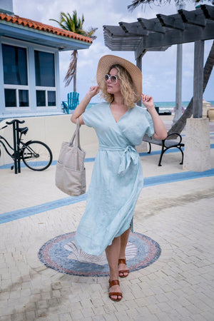 Linen Wrap Kimono Dress