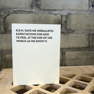 REM Letterpress Greeting Card by Sapling Press - Upstate MN 