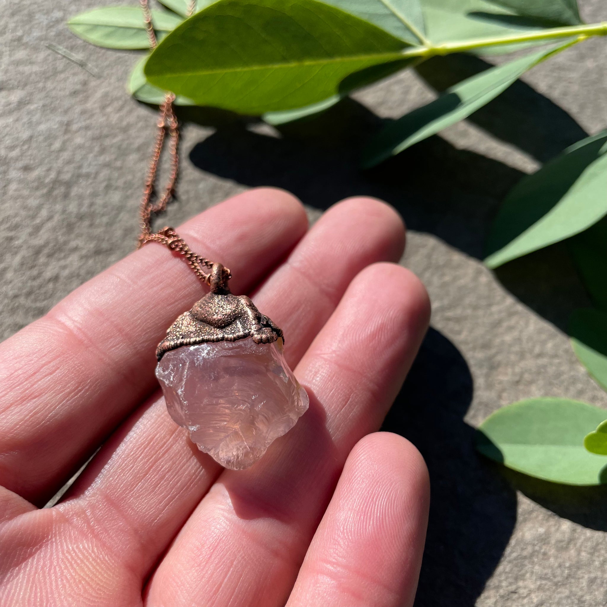 24" Rose Quartz Necklace on Copper Chain by Hawkhouse