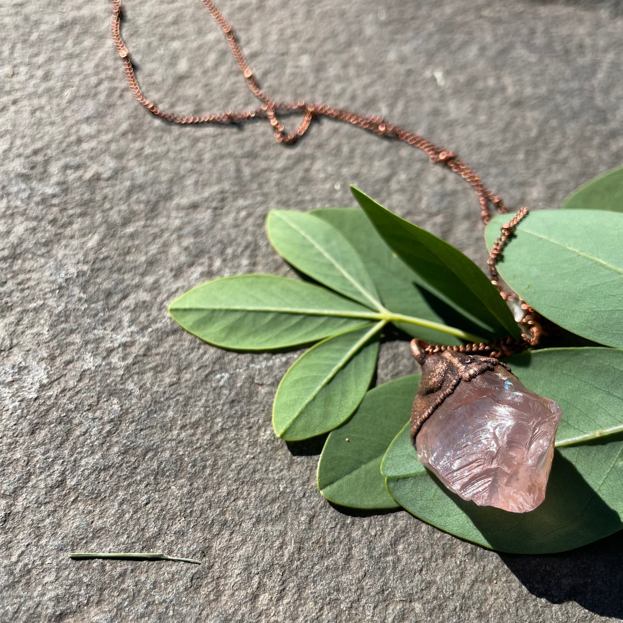 24" Rose Quartz Necklace on Copper Chain by Hawkhouse