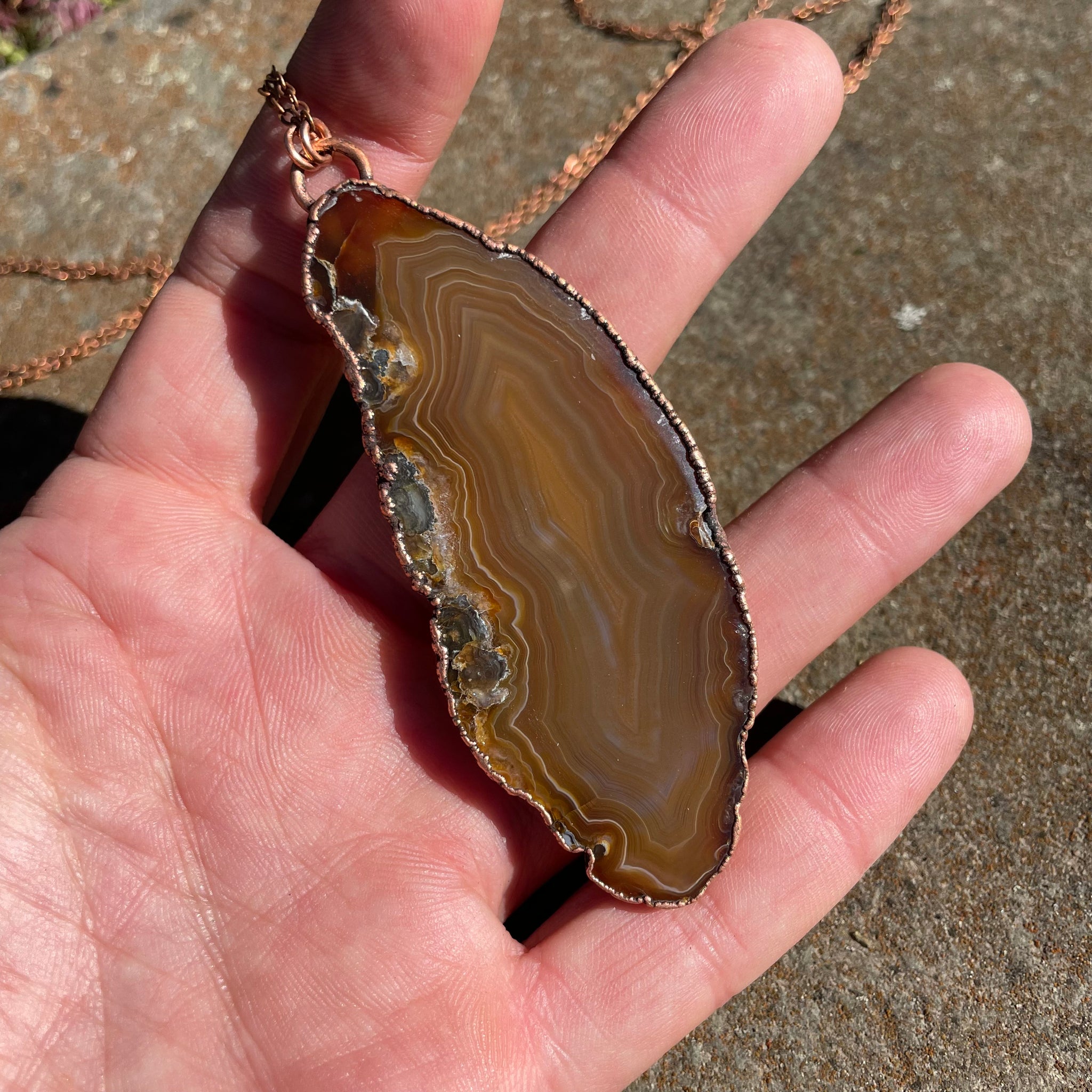 30" Agate Slice Necklace on Copper Chain by Hawkhouse