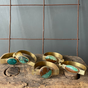 Brass Hinged Bracelet with Chrysoprase or Turquoise by Eric Silva