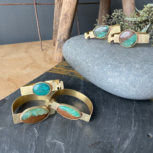 Brass Hinged Bracelet with Chrysoprase or Turquoise by Eric Silva