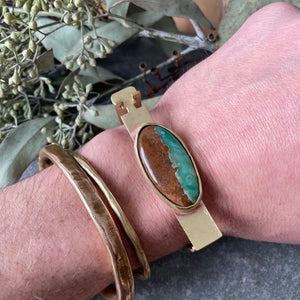 Brass Hinged Bracelet with Chrysoprase or Turquoise by Eric Silva