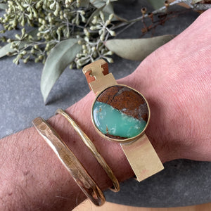 Brass Hinged Bracelet with Chrysoprase or Turquoise by Eric Silva