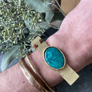 Brass Hinged Bracelet with Chrysoprase or Turquoise by Eric Silva