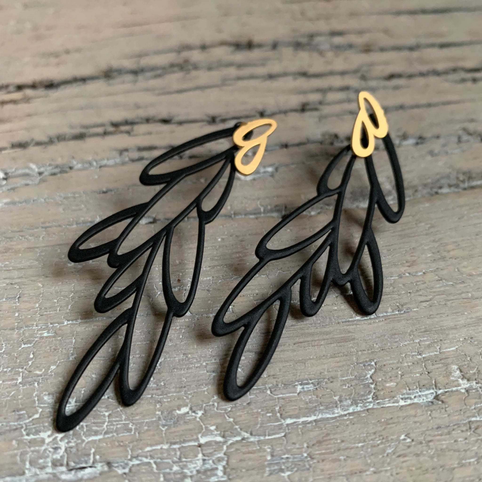 Carbon Black and 22CT Gold Plate TAL Earrings by Insync Design - Upstate MN 