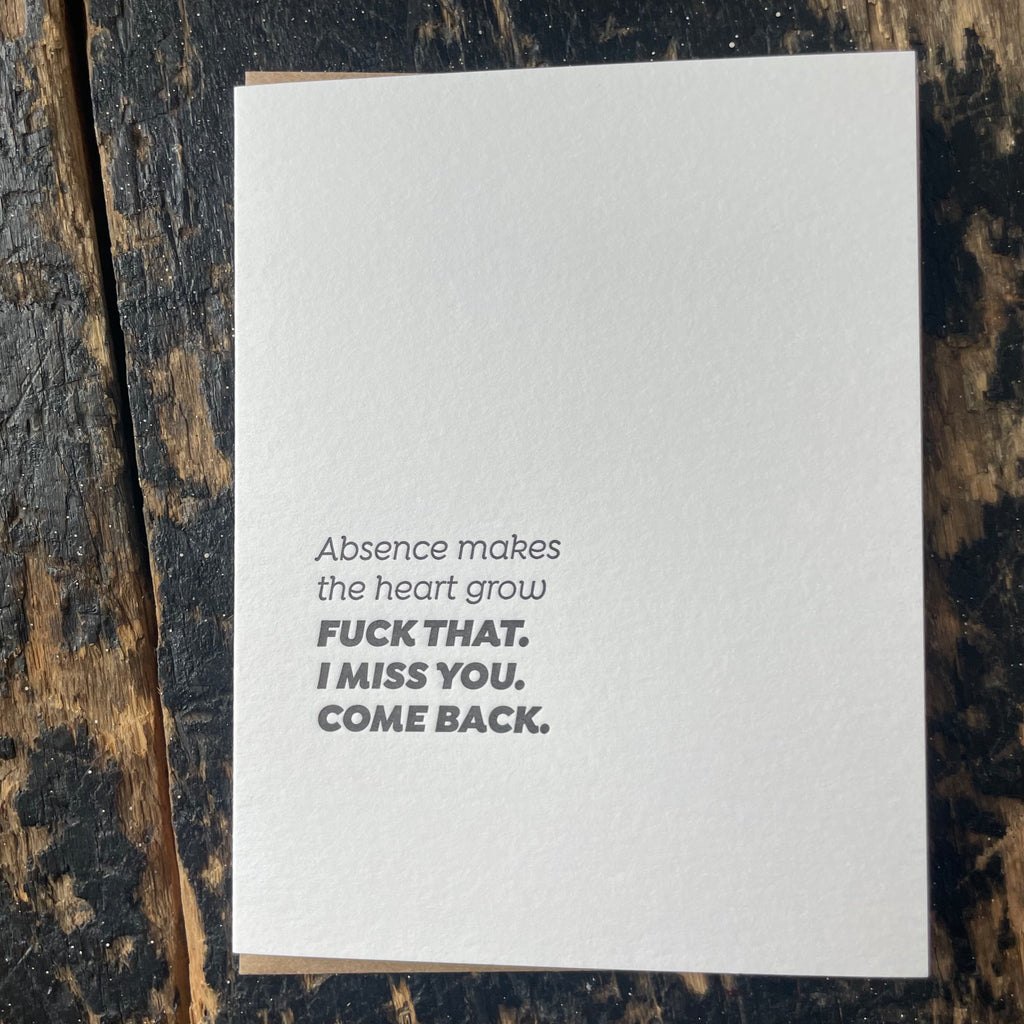 Come Back Letterpress Greeting Card by Sapling Press