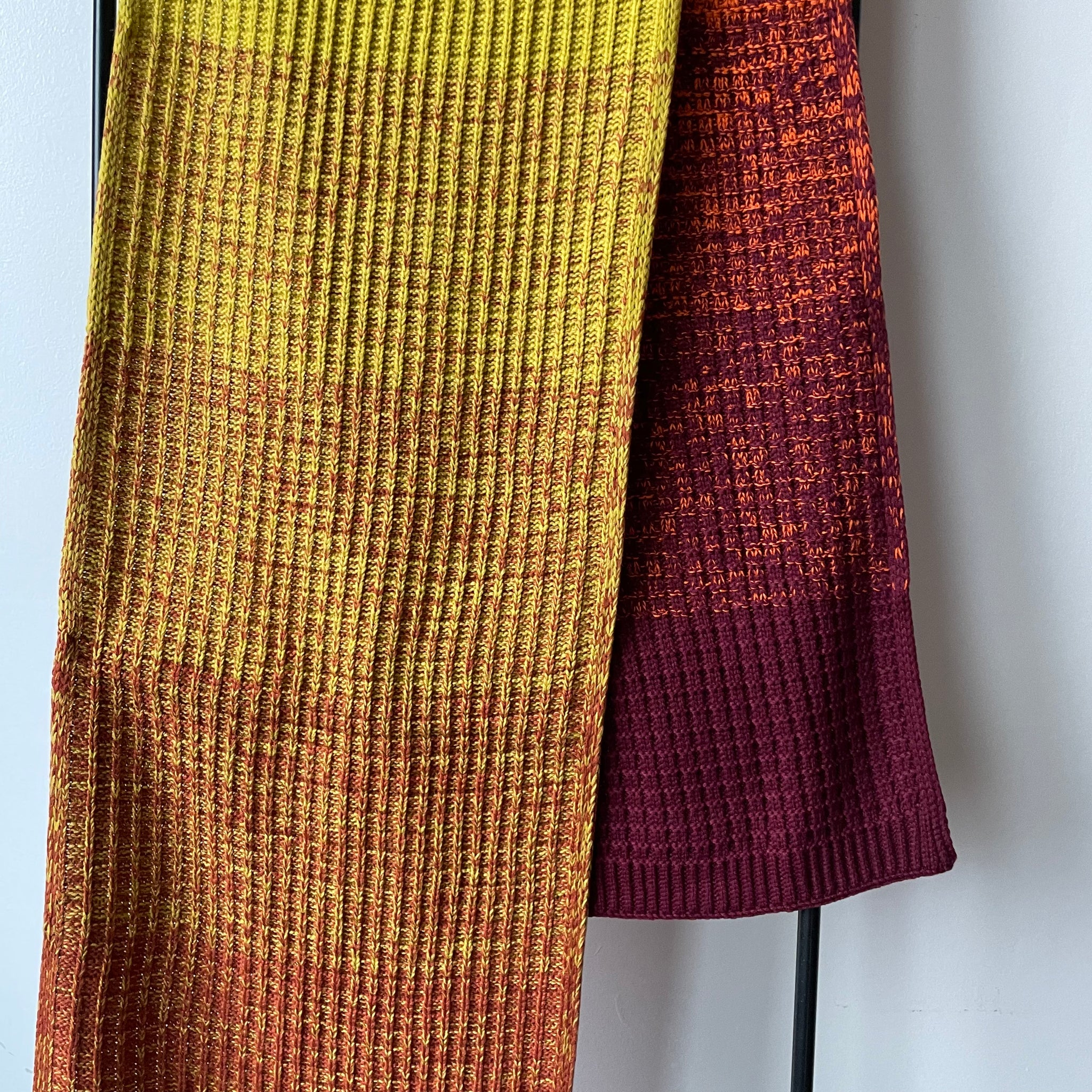 Sunrise Sunset Waffle Scarf - Golden Olive Flame by Verloop Knits