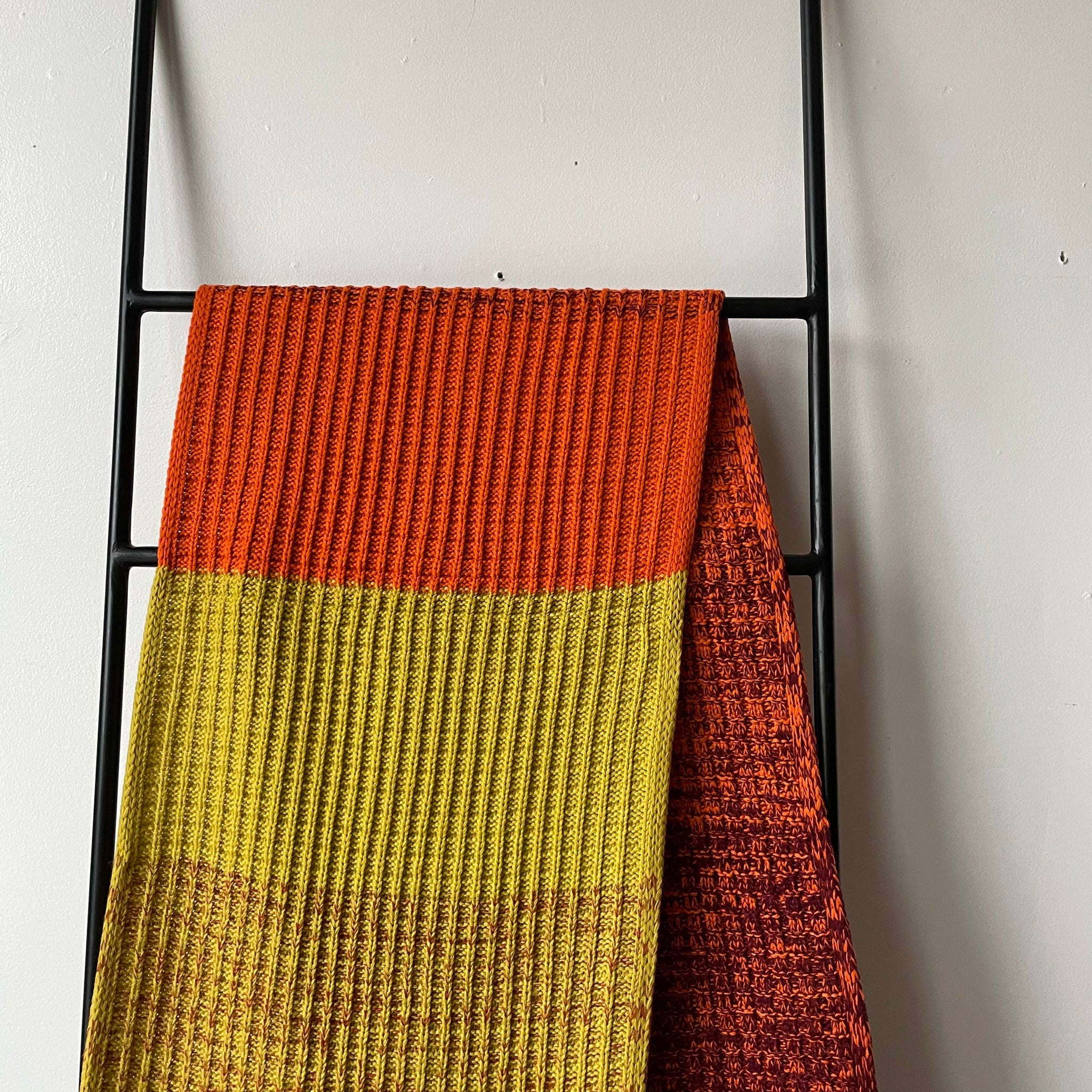 Sunrise Sunset Waffle Scarf - Golden Olive Flame by Verloop Knits