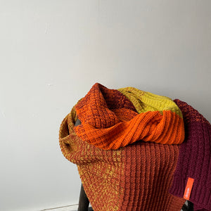 Sunrise Sunset Waffle Scarf - Golden Olive Flame by Verloop Knits