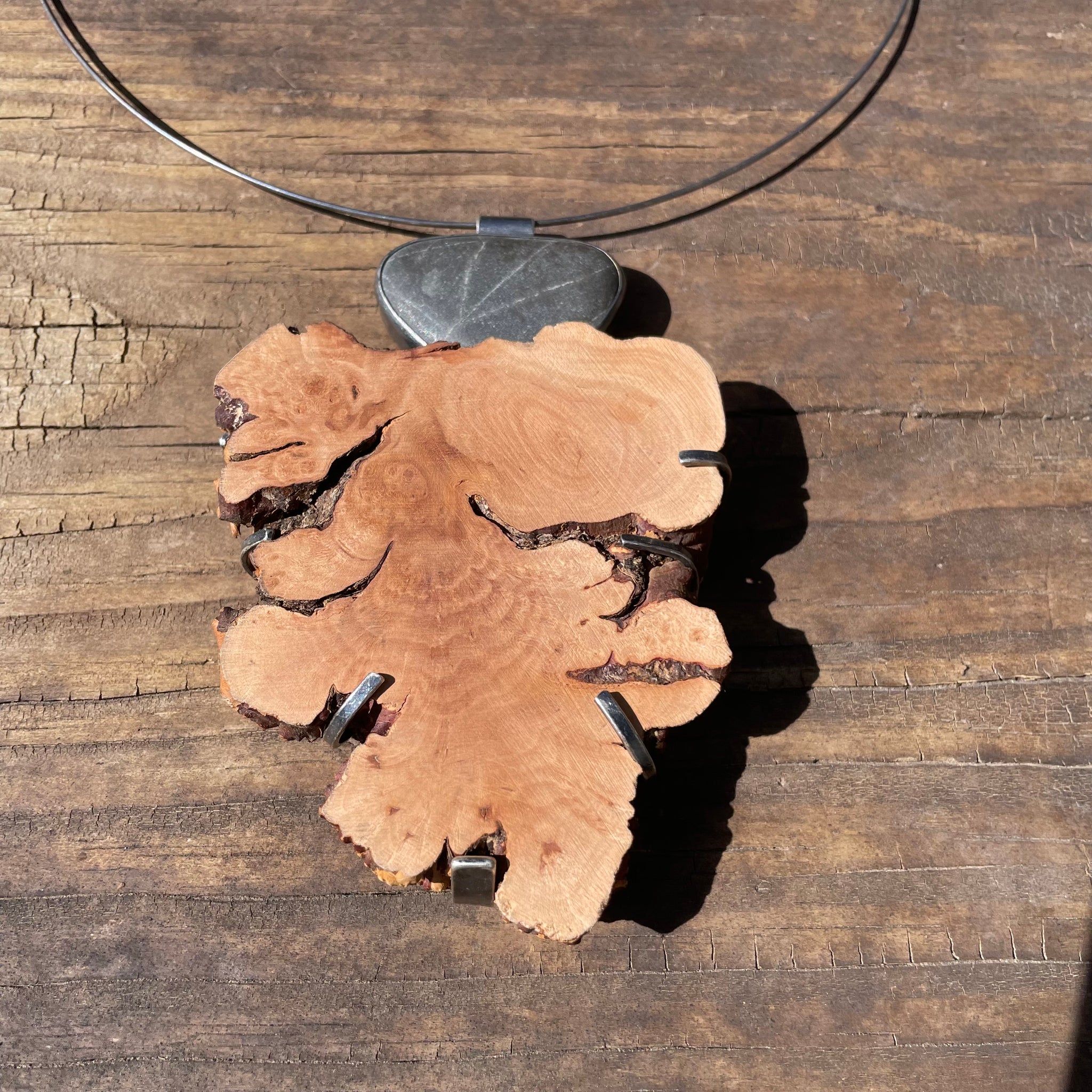 Crosscut Driftwood Neckwire Necklace by Lakestone Jewelry