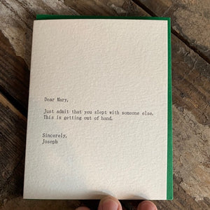 Dear Mary, Sincerely Joseph Letterpress Greeting Card by Sapling Press - Upstate MN 