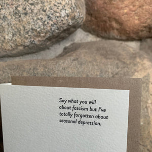 Fascism Letterpress Greeting Card by Sapling Press