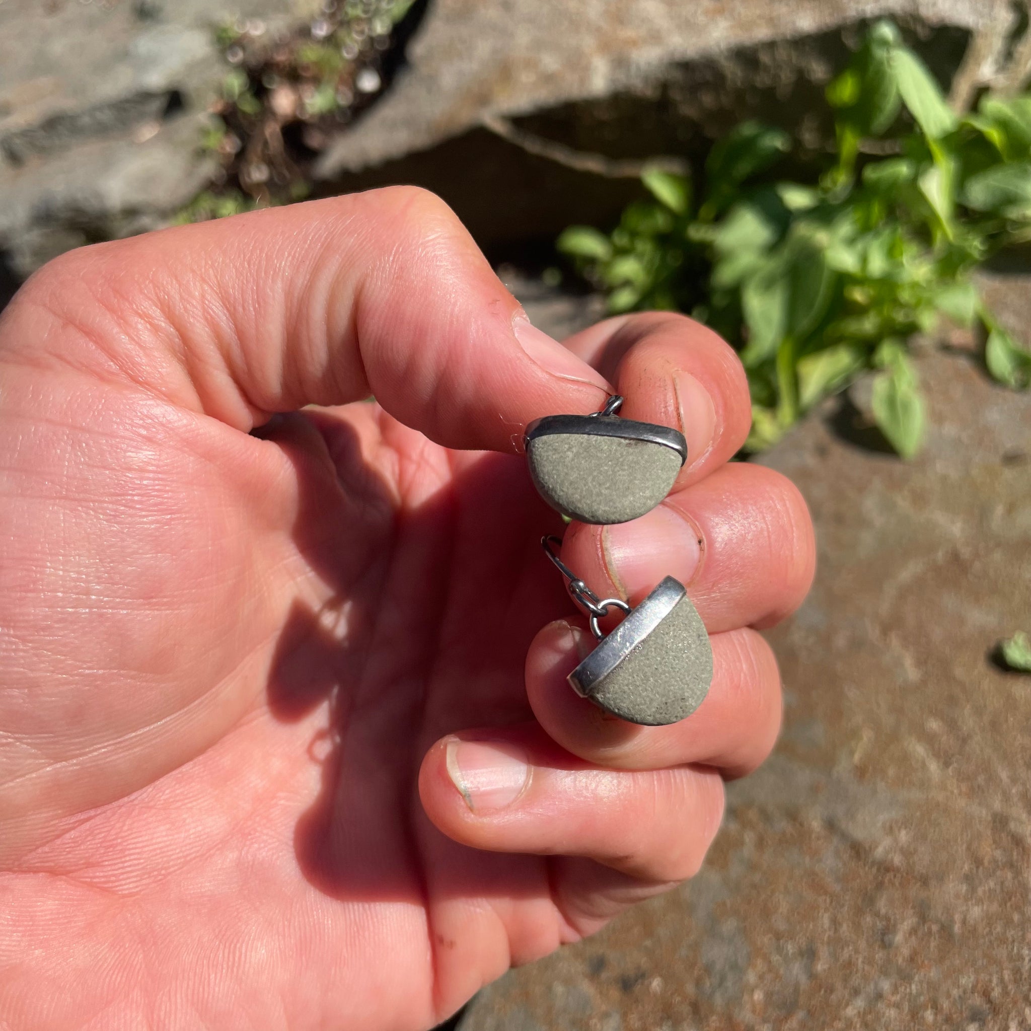 Half Rock Capped Earrings by Lakestone Jewelry