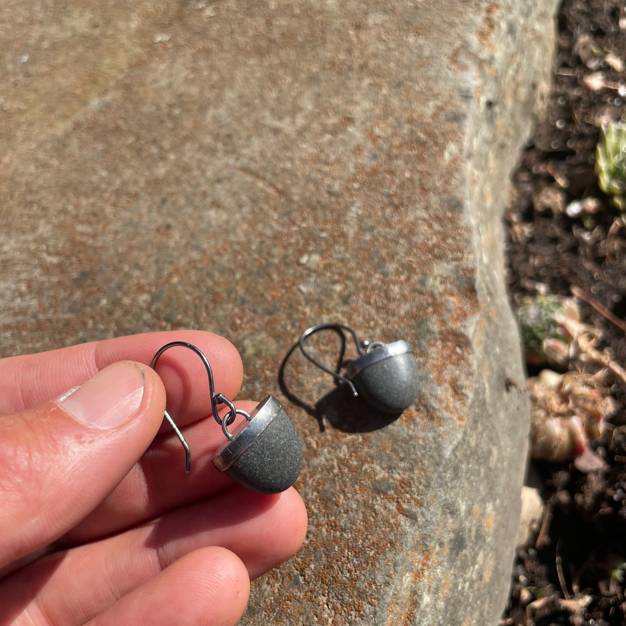 Half Rock Capped Earrings by Lakestone Jewelry