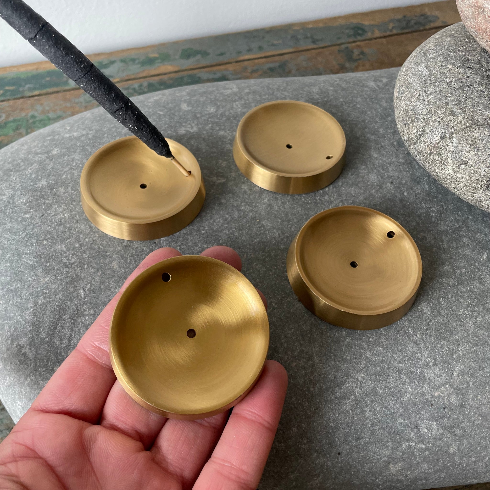 Hand-Forged Brass Round Incense Holder by Fog Linen