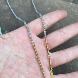 Handmade Flat Bar Brass Chain and Small Stone Necklace by Eric Silva