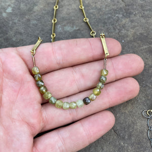 Handmade Flat Bar Brass Chain and Cubed Stone Necklace by Eric Silva