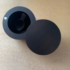 Large Ebony Toned Salt Cellar with Pivoting Lid and Scoop - Upstate MN 
