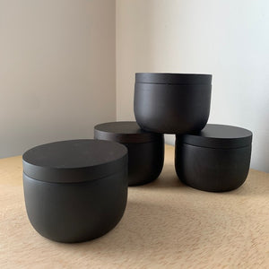 Large Ebony Toned Salt Cellar with Pivoting Lid and Scoop - Upstate MN 