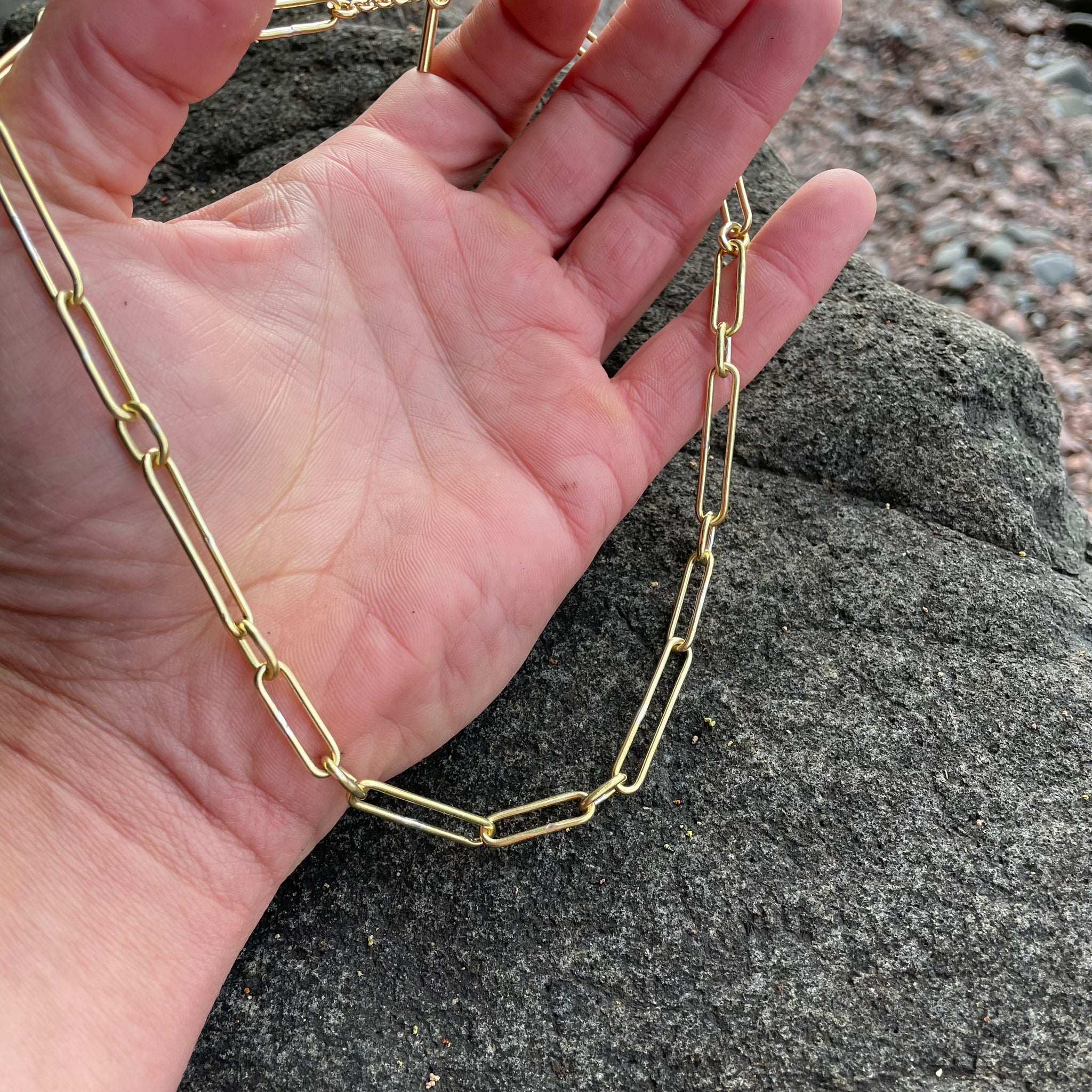 Mooring Square Necklace and Bracelet in Brass by Mulxiply