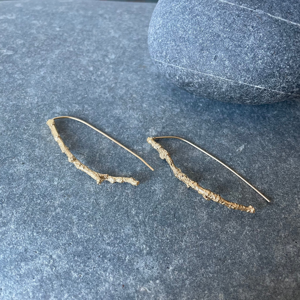 Medium Twig Earrings in Gold Vermeil by Tree Trunk Arts