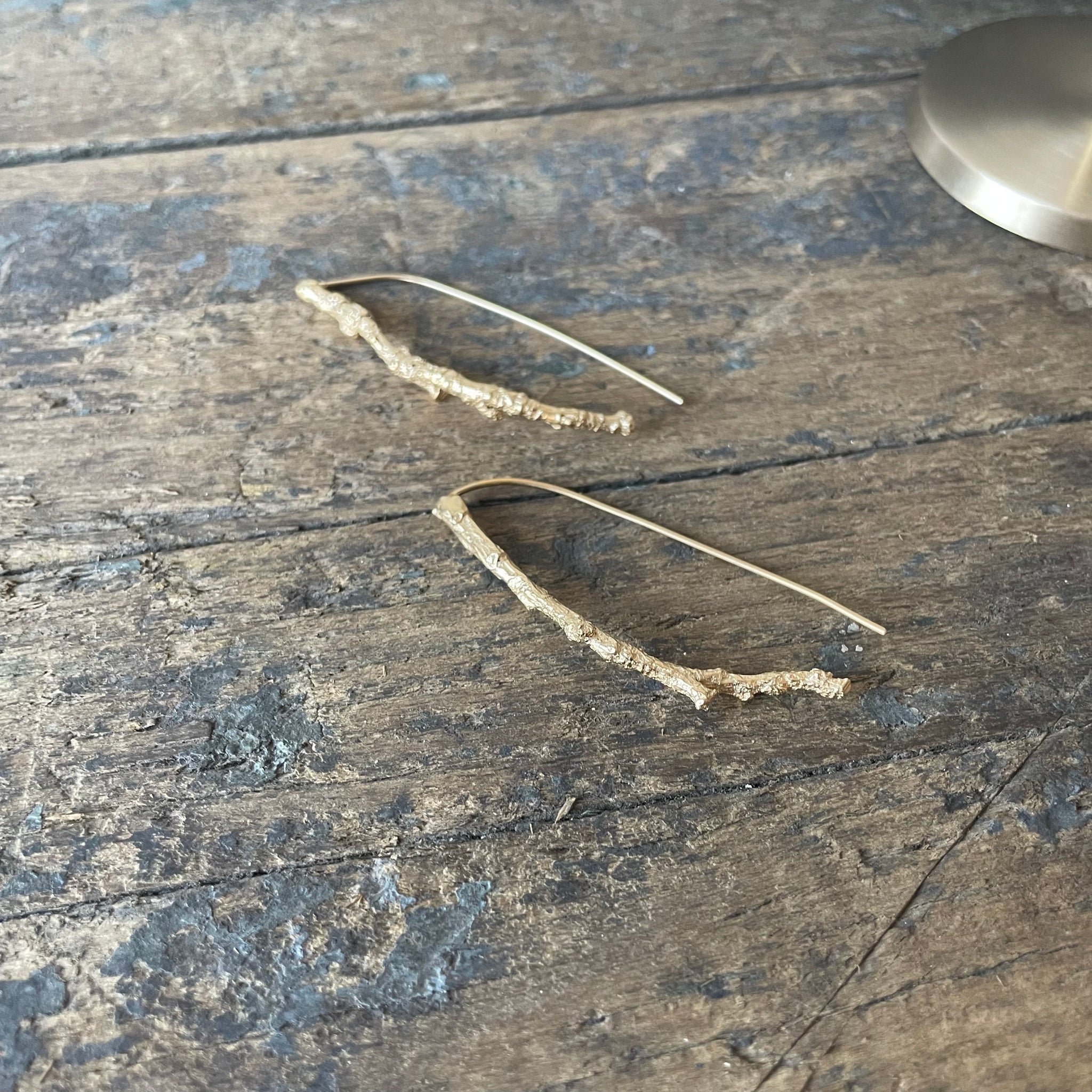 Medium Twig Earrings in Gold Vermeil by Tree Trunk Arts