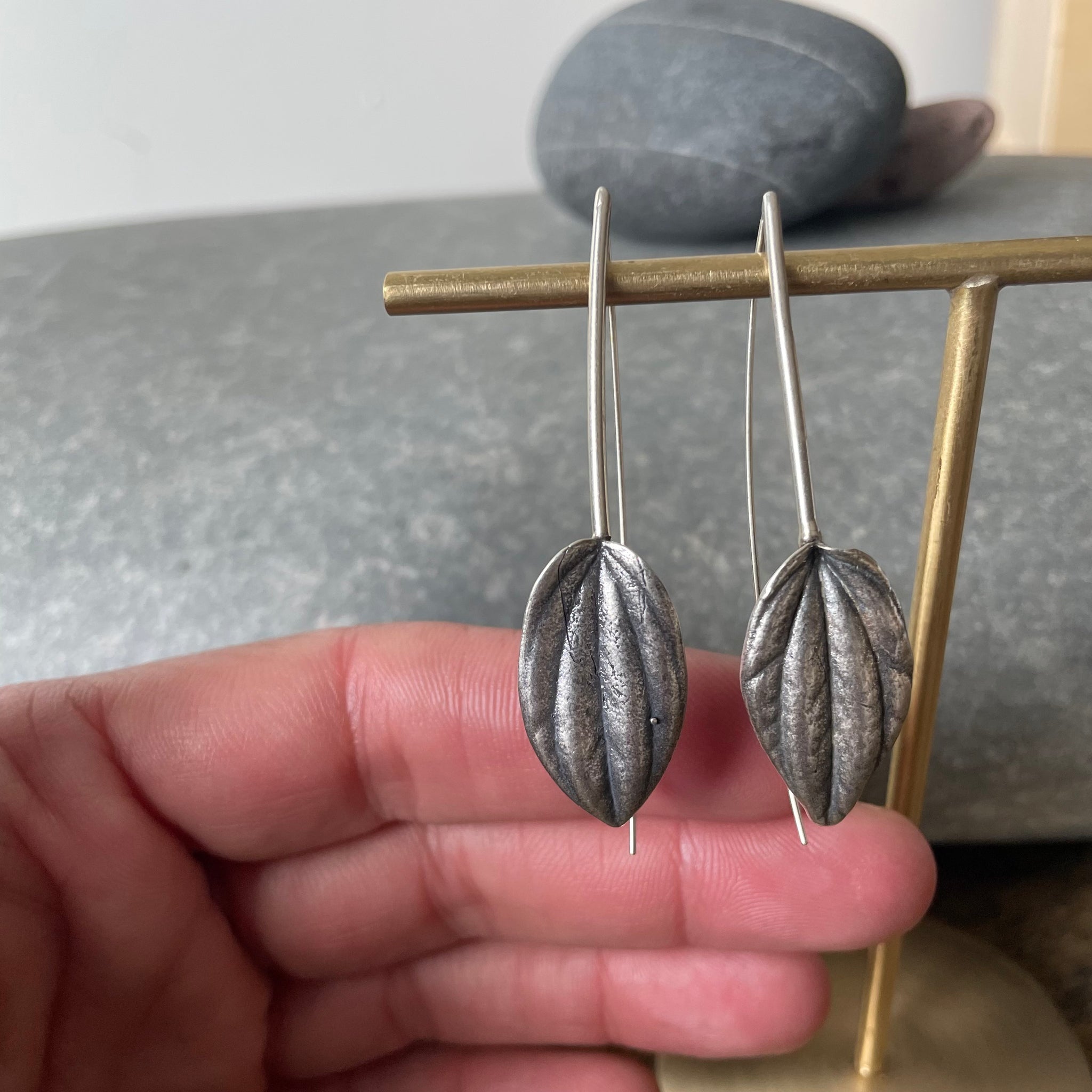 Peperomia Leaf Earrings in Sterling Silver by Tree Trunk Arts