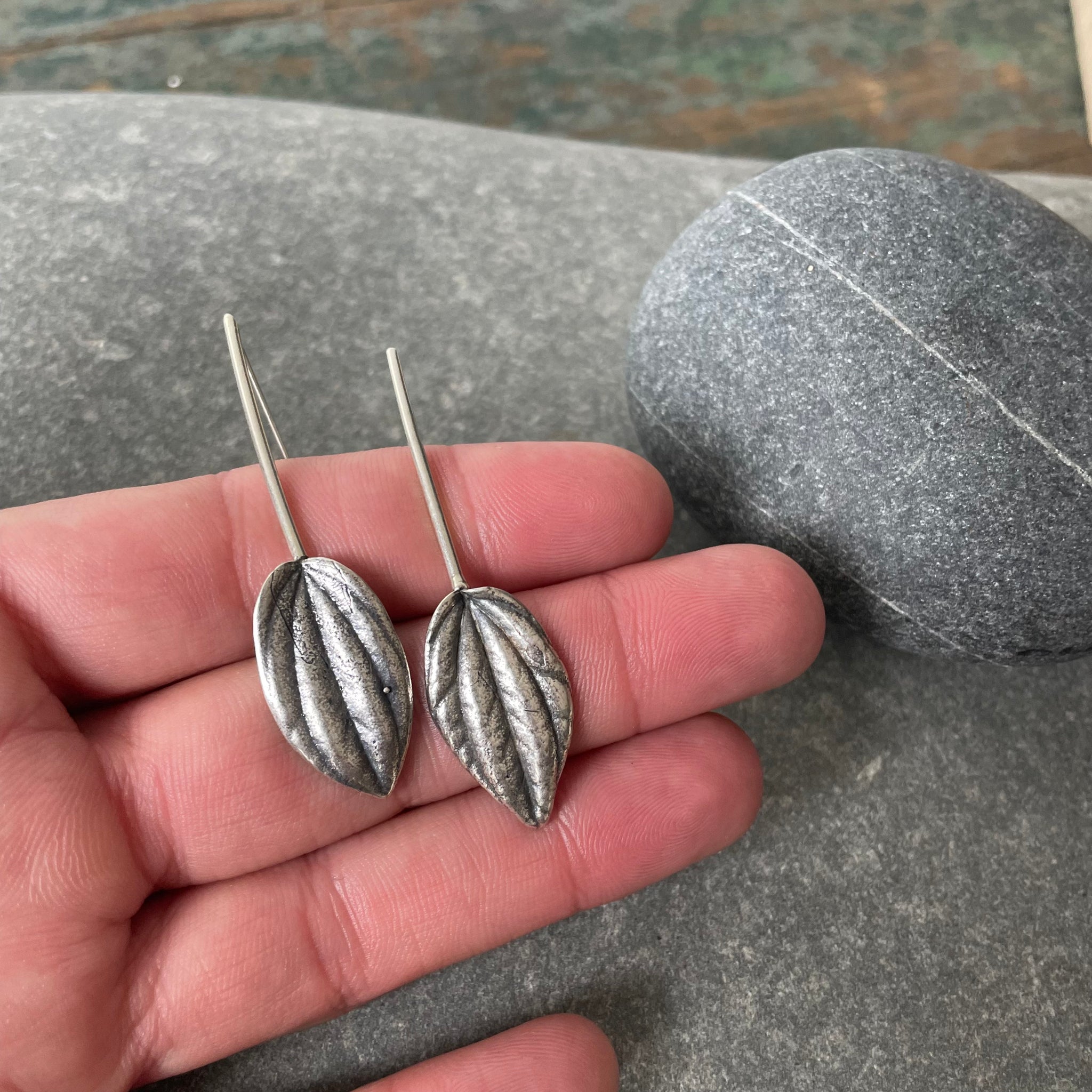 Peperomia Leaf Earrings in Sterling Silver by Tree Trunk Arts