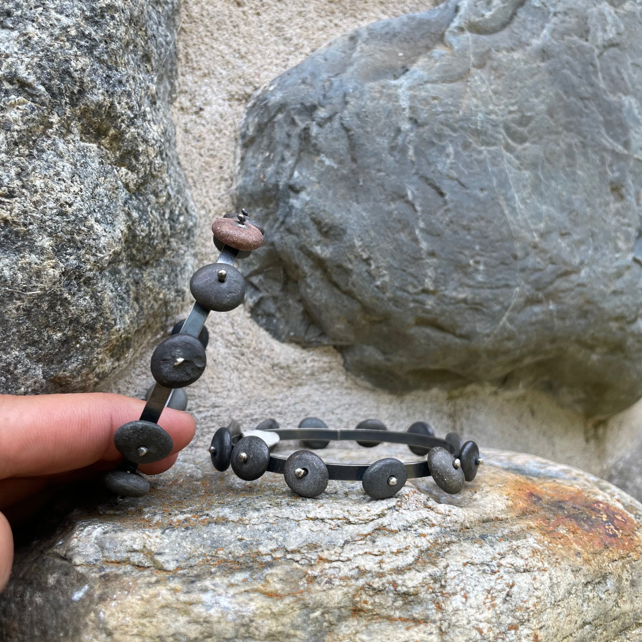Pinned Stone Bangle by Lakestone Jewelry