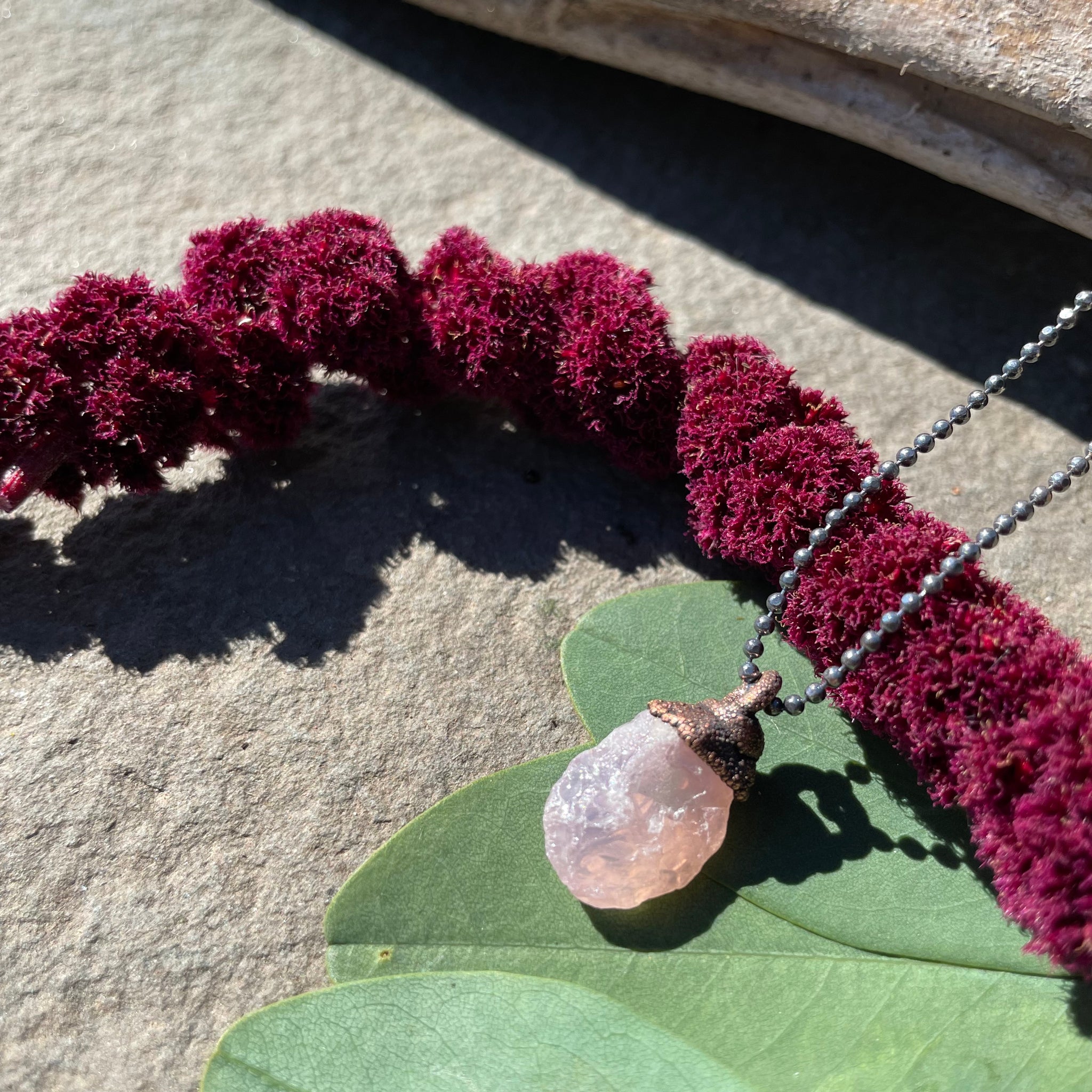 Raw Rose Quartz on 18” Sterling Necklace by Hawkhouse