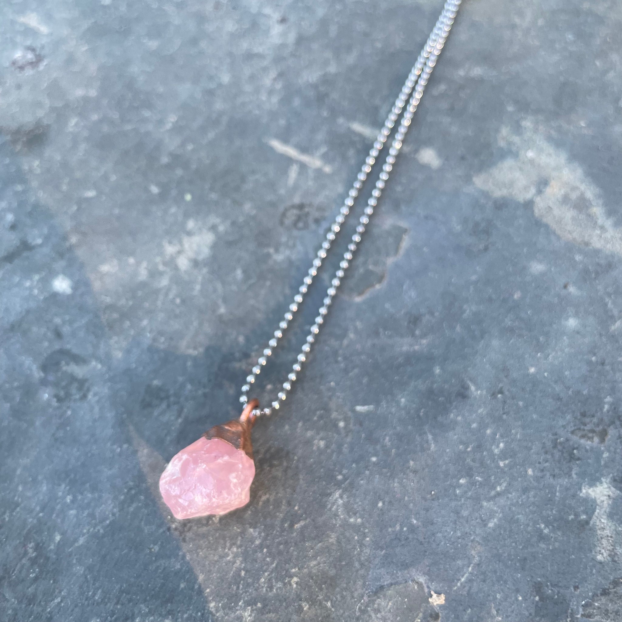 Raw Rose Quartz on 18” Sterling Necklace by Hawkhouse