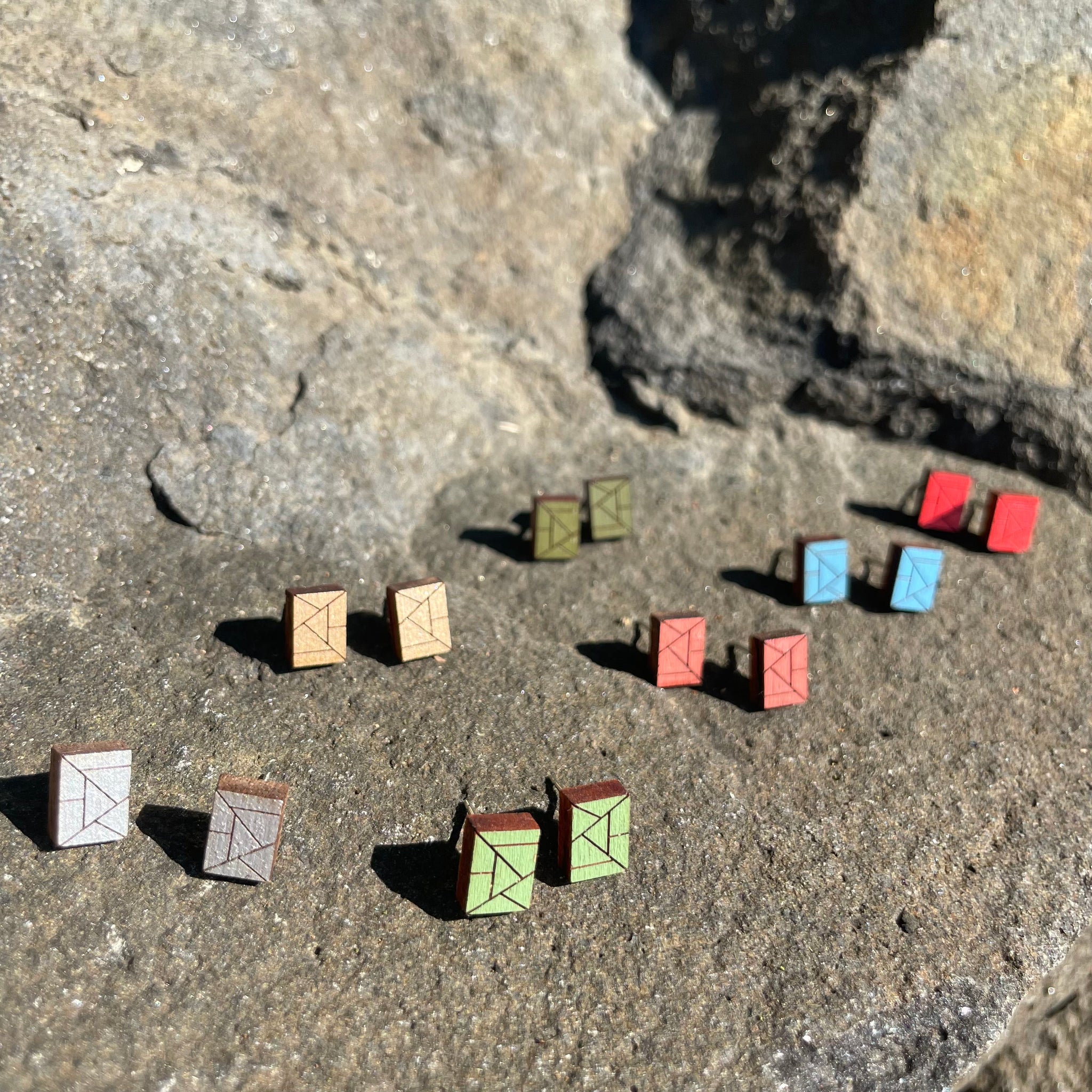Rectangle Wooden Stud Earrings by Bird of Virtue