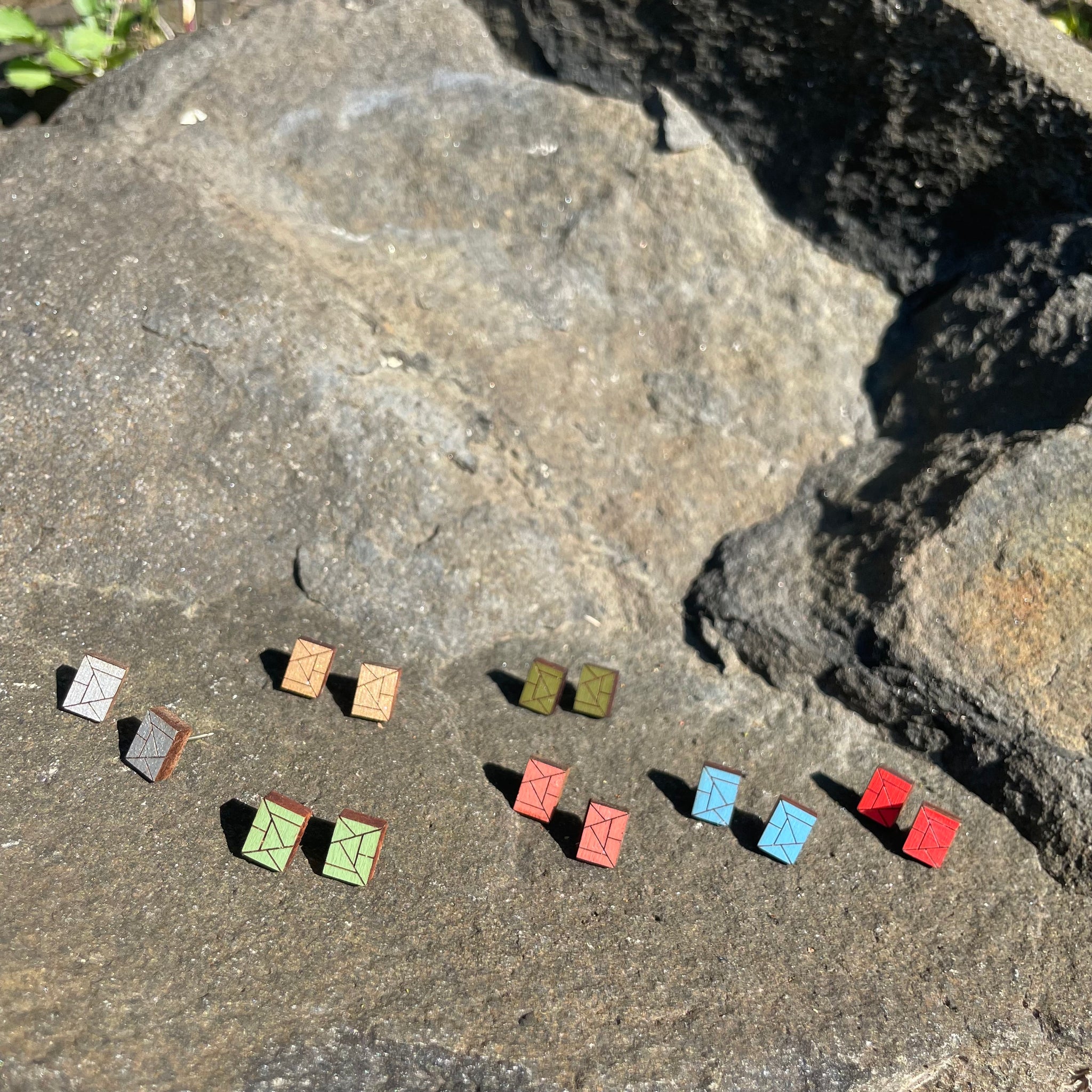 Rectangle Wooden Stud Earrings by Bird of Virtue