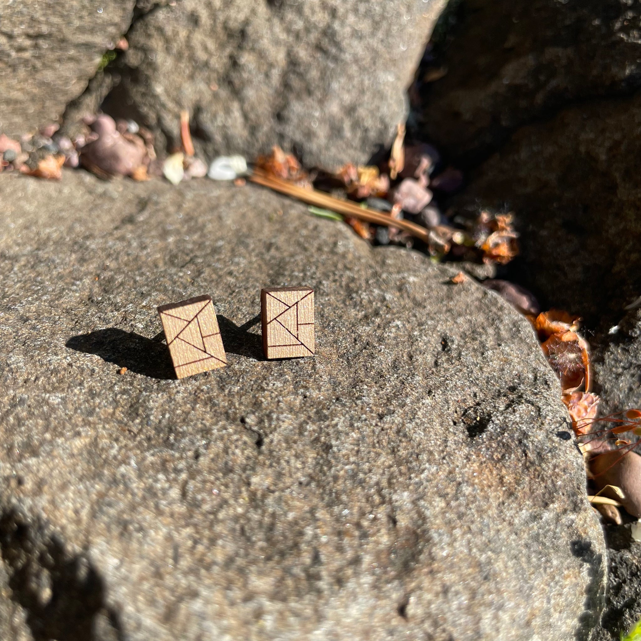 Rectangle Wooden Stud Earrings by Bird of Virtue