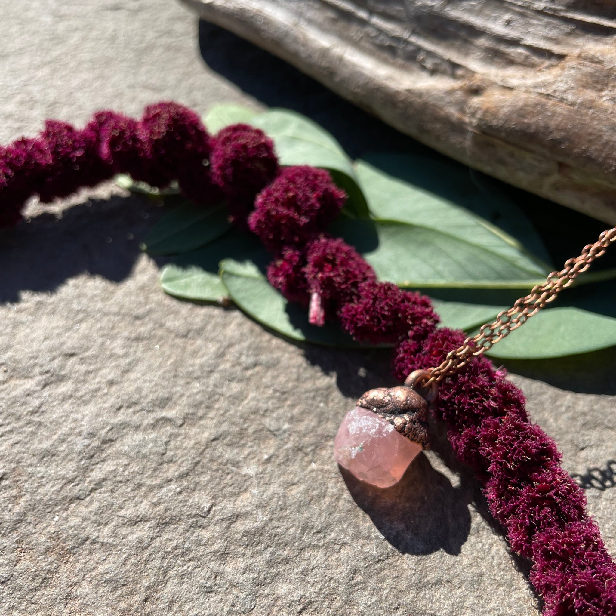 Rose Quartz Necklace on 18" Copper Chain by Hawkhouse