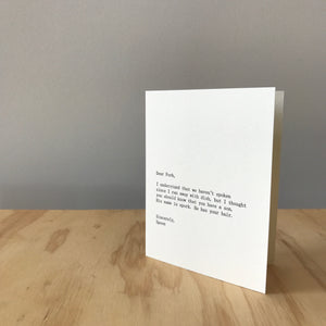 Dear Fork, Sincerely Spoon Letterpress Greeting Card by Sapling Press - Upstate MN 