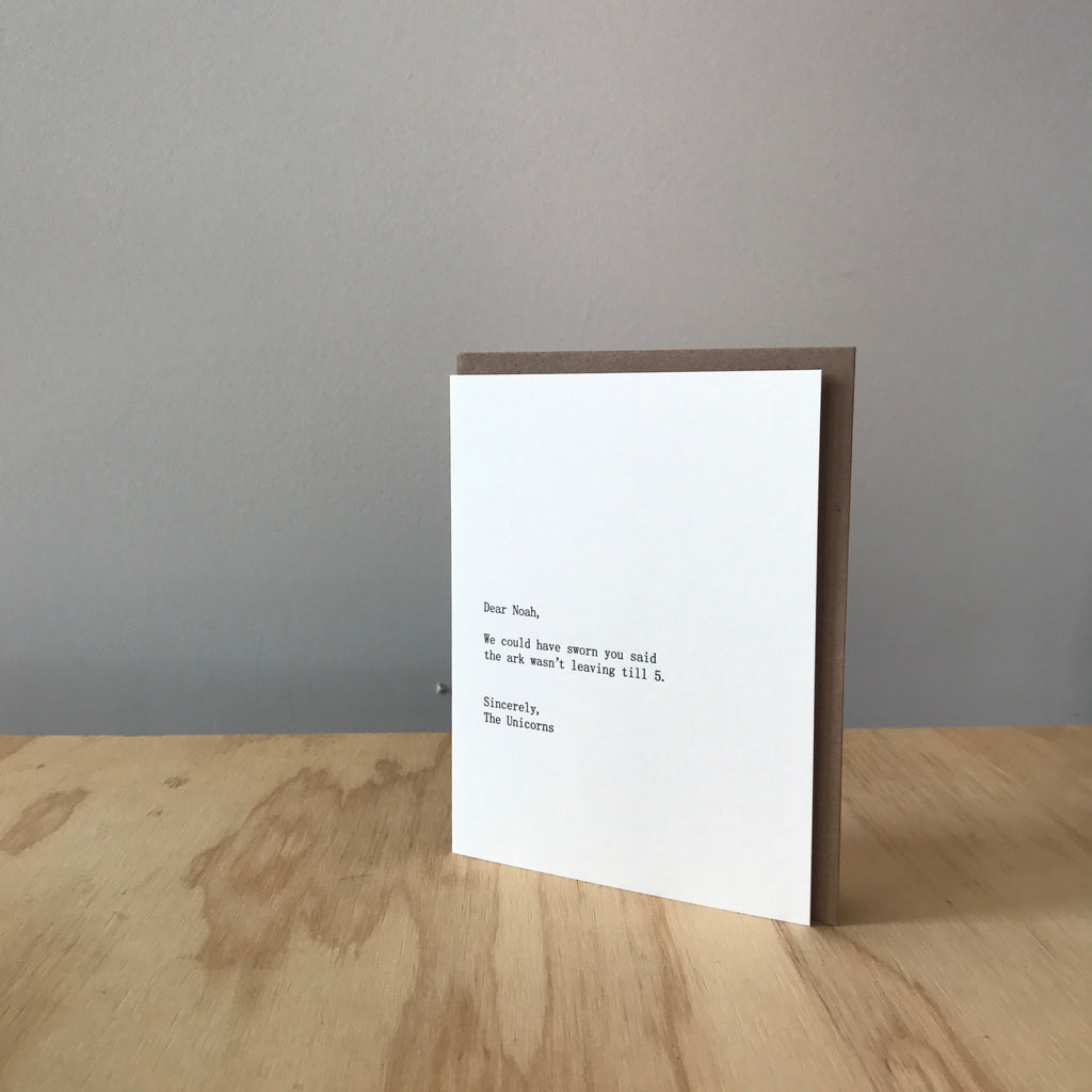 Dear Noah, Sincerely The Unicorns Letterpress Greeting Card by Sapling Press - Upstate MN 